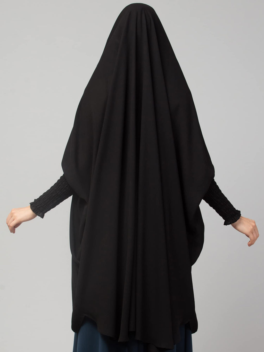 Bashariya Female Polyester Khimar-Long Prayer Headwrap Hijab With Mouth-Piece (Black)