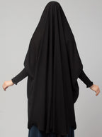 Bashariya Female Polyester Khimar-Long Prayer Headwrap Hijab With Mouth-Piece (Black)