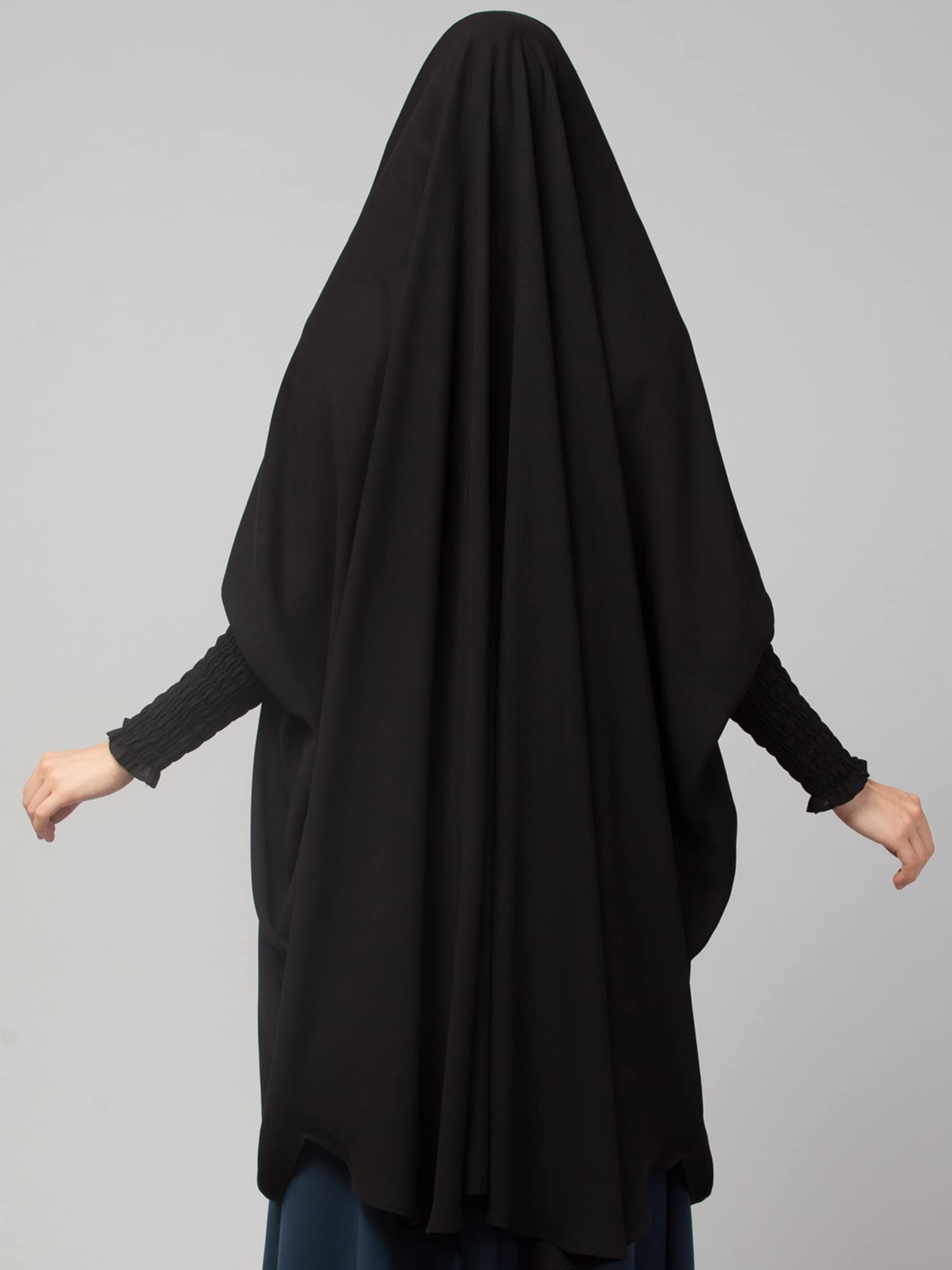 Bashariya Female Polyester Khimar-Long Prayer Headwrap Hijab With Mouth-Piece (Black)