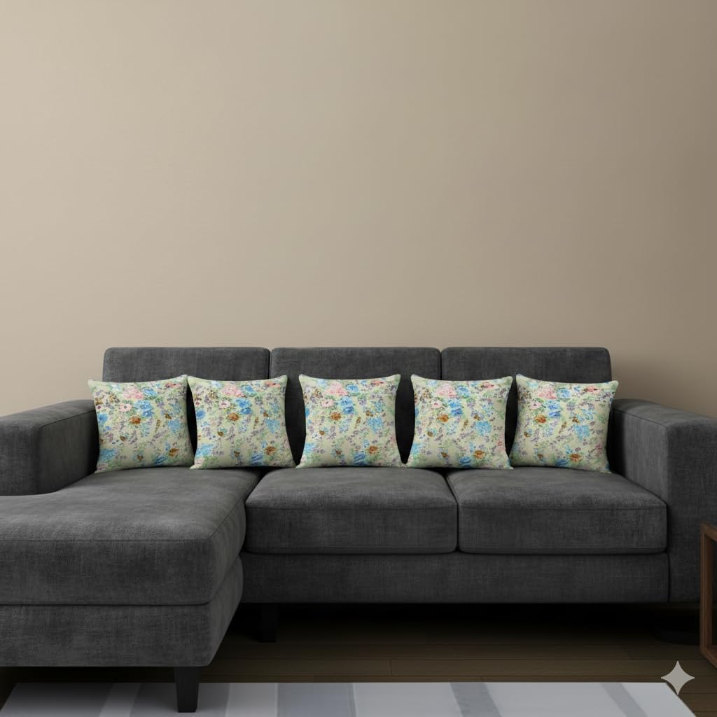 Trance Home Linen Set of 5 Premium Cotton 12x12 inch Cushion Covers for Sofa and Diwan | Small Cushion Covers – (12x12 inch | 30cmx30cm, Green Vintage Woods) – Set of 5