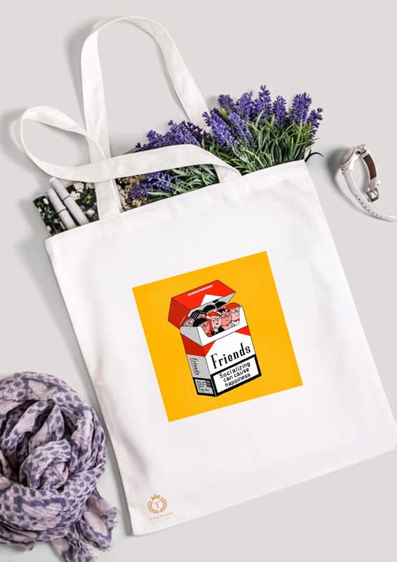 TAJNAN Reusable Tote Bag - 100% Organic Cotton Grocery Tote - Eco-Friendly, Multi-Purpose, Sturdy Canvas With 15kgs Capacity - Multiple Stylish Designs, Pack of 1 (Cig Bag)
