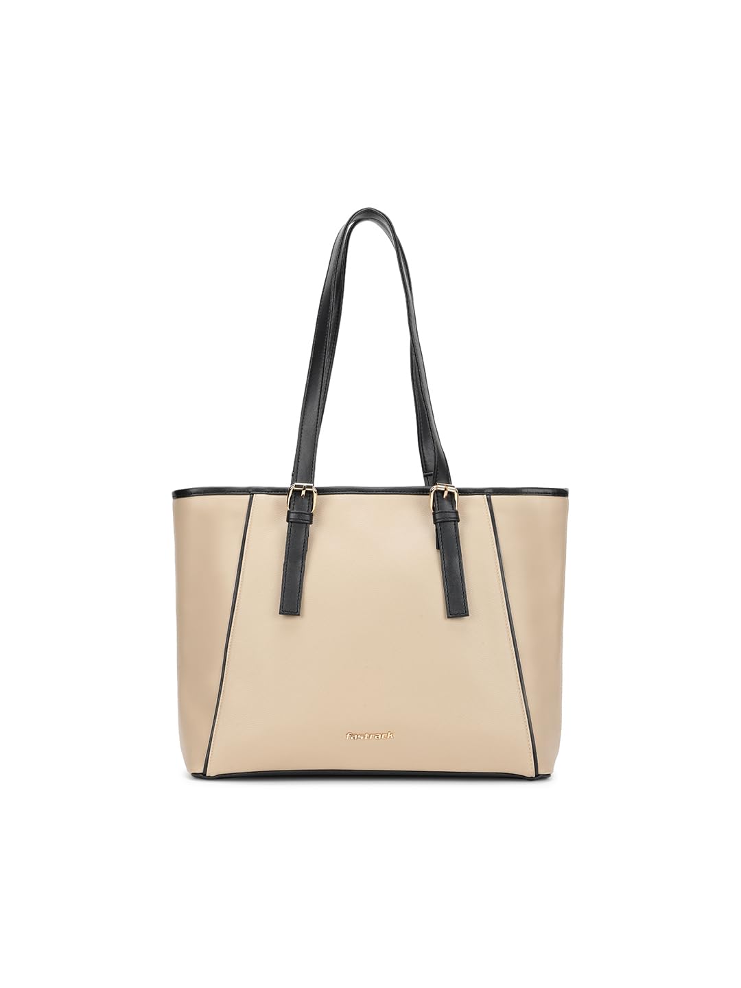 Fastrack Workflix Tote | 15” Laptop-Compatible Women’S Bag | Beige Tote with Black Details & Gold Buckle Accents