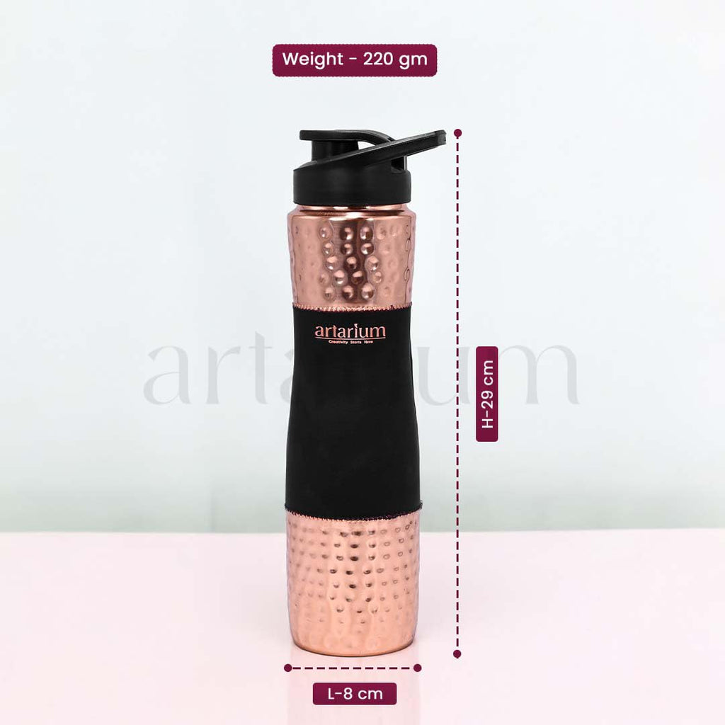 Artarium Black Sipper Bottle 100% Pure Copper Water Bottle 1 Litre Leak Proof Protection Durable & Rust Proof Copper Bottle With Added Health Benefits (Sipper Water Bottle Black)