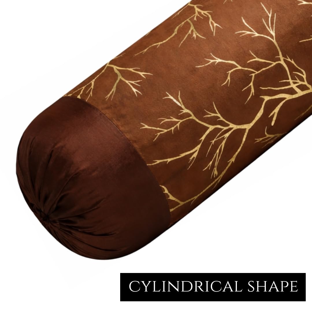 Stuffique Bolster Pillow Cover Set of 5, Round Cushion Cover - 16 x 32 inches, Brown