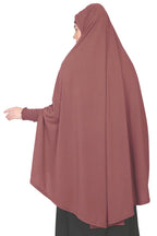 ICW Women Stretchable Jersey Smoking Sleeve Jilbab Cum Prayer Khimar Hijab (Free Size) (Dusty Pink), Female