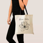 Peach Blossom Tote Bags with Zip,100% Cotton Shopping/Grocery Bag, Multi-Purpose Bag 5kgs Capacity, 2 Pack (Cbag_ZIP_WhiteBlombaby_Blacksurf)