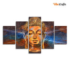 VIBECRAFTS Gautam Buddha Head Canvas Wall Painting of Five Pieces For Home|Office|Living Room|Gift (PTVC5Pcs1_5524)
