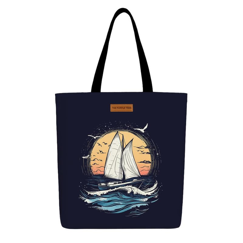 The Purple Tree Eco-Friendly Canvas Tote Bag, Sustainable, Reusable Shopping, Beach, Travel or Everyday Tote, Wide Tote Bag, Ocean Wanderer