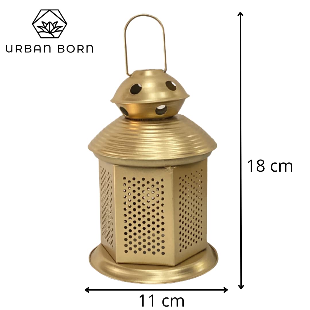 Urban Born Candle Holder for Home Decor | Tea Light Holder | Antique Metal Lantern and Hanging Tealight Holder for Home Decor Items | Tealight Candle Holders for Living Room (Free Tealight)
