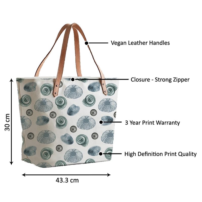 The Purple Tree Oversized Tote Bag For Women, Shell Art Tote Bags with Zip, College Bag for Girls, Tote Bag for Traveling & Daily Use, Gifts for Women, Large Capacity Handbag