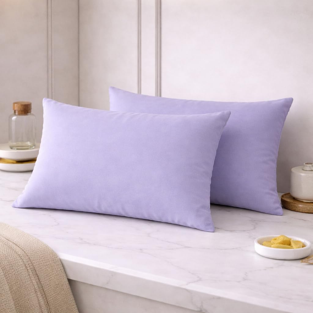 THE HOME STYLE Solid Cotton Feel Pillow Covers (18 x 28 inches, Set of 2 Pcs) | 300 TC | Super Soft & Smooth (Lavender)