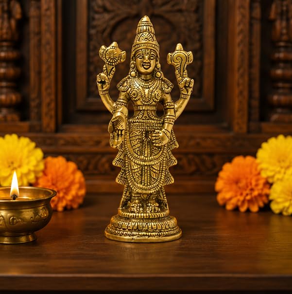 KridayKraft Aluminium Balaji Statue, Venkateswara Idol Lord Thirupathi Murti Lord Balaji Idols, Tirupati Idol God Statue Showpiece, Venkateswara, Home Décor Gifts,Gold (1 Piece)