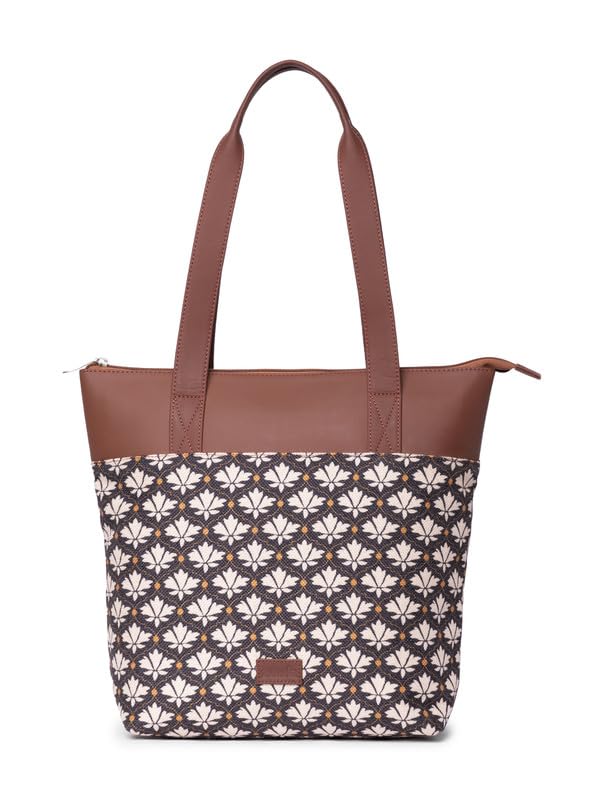 ZOUK Bidri Kaiser Floral Printed Women's Jute Handcrafted Vegan Leather Blue Everyday Tote