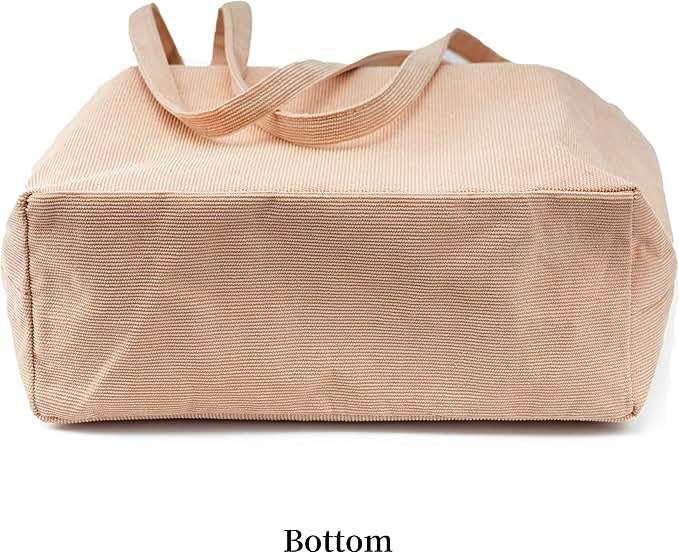 Lyrovo Women Corduroy Shoulder Tote Bag for Work Beach Travel and Shopping Grocery (Beige)