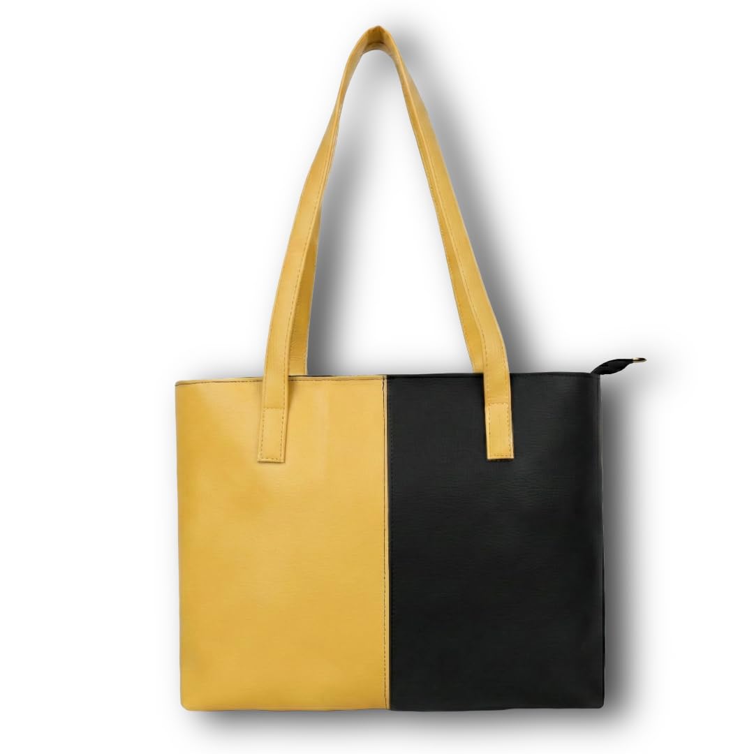 Nexeura Women’s Stylish Handbag | Premium PU Leather Tote Bag for Women | Large Capacity Shoulder Bag for Office, College & Daily Use (YELLOW,BLACK)