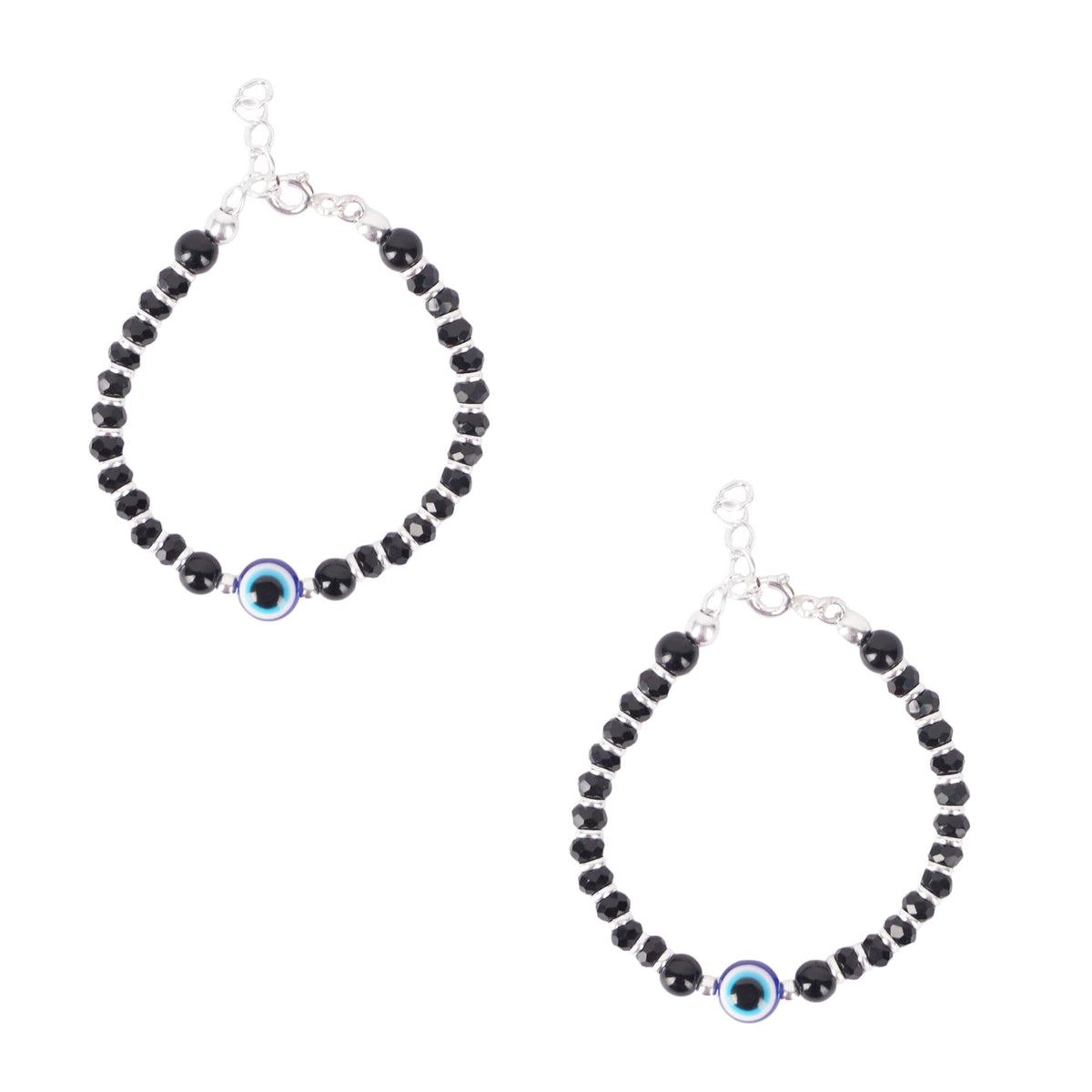DHRUVS COLLECTION 925 Pure Silver Evil Eye Baby Nazariya Bracelet with Black Crystal Beads for Baby Boys & Girls | First Rakshabandhan Newborn, Infant Gift (Length - 4 Inch, New Born to 6 Months)
