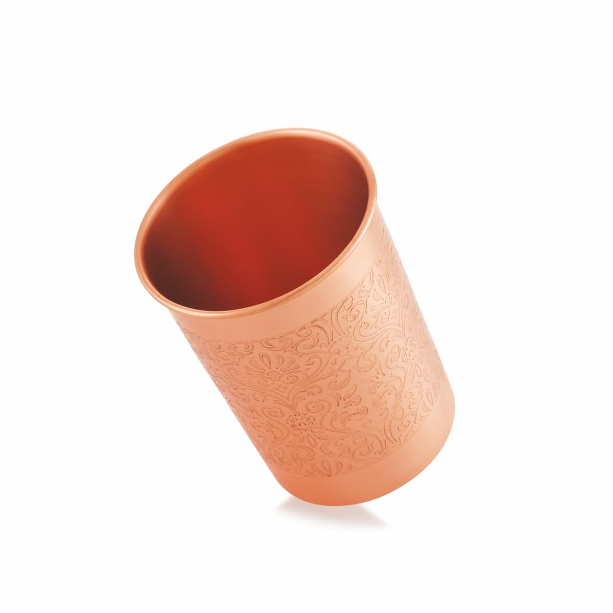 Jalkumbh Pure Copper Glasses Embossed Water Glass Pure Tamba Glass for Drinking & Serving Water Tumbler-285 ML