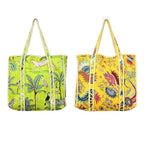 Yda fashion Handmade Quilted Cotton Tote Bag – Large Travel Shoulder Bag with Pockets, Lightweight & Durable – Stylish Printed Handbag for Daily uses (Pack of 2) (Multicolor4)