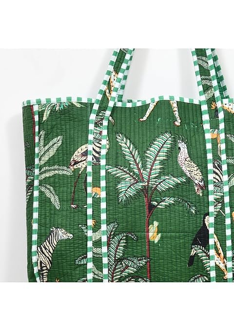 Yda fashion Quilted Cotton Tote Bag for Women & Men, 3 Layer Shopping Bag, Printed Reusable Grocery Tote, Lightweight Multipurpose Shoulder Handbag for Daily Use