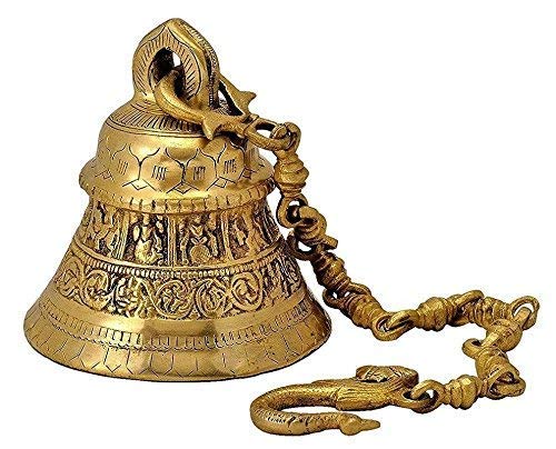 ARTVARKO Ethnic God Lord Vishnu Ghanta Dashavtar Engraved On Brass Metal Hanging Bell with Chain Big Ghanti for Mandir Pooja Home Décor Gift Door