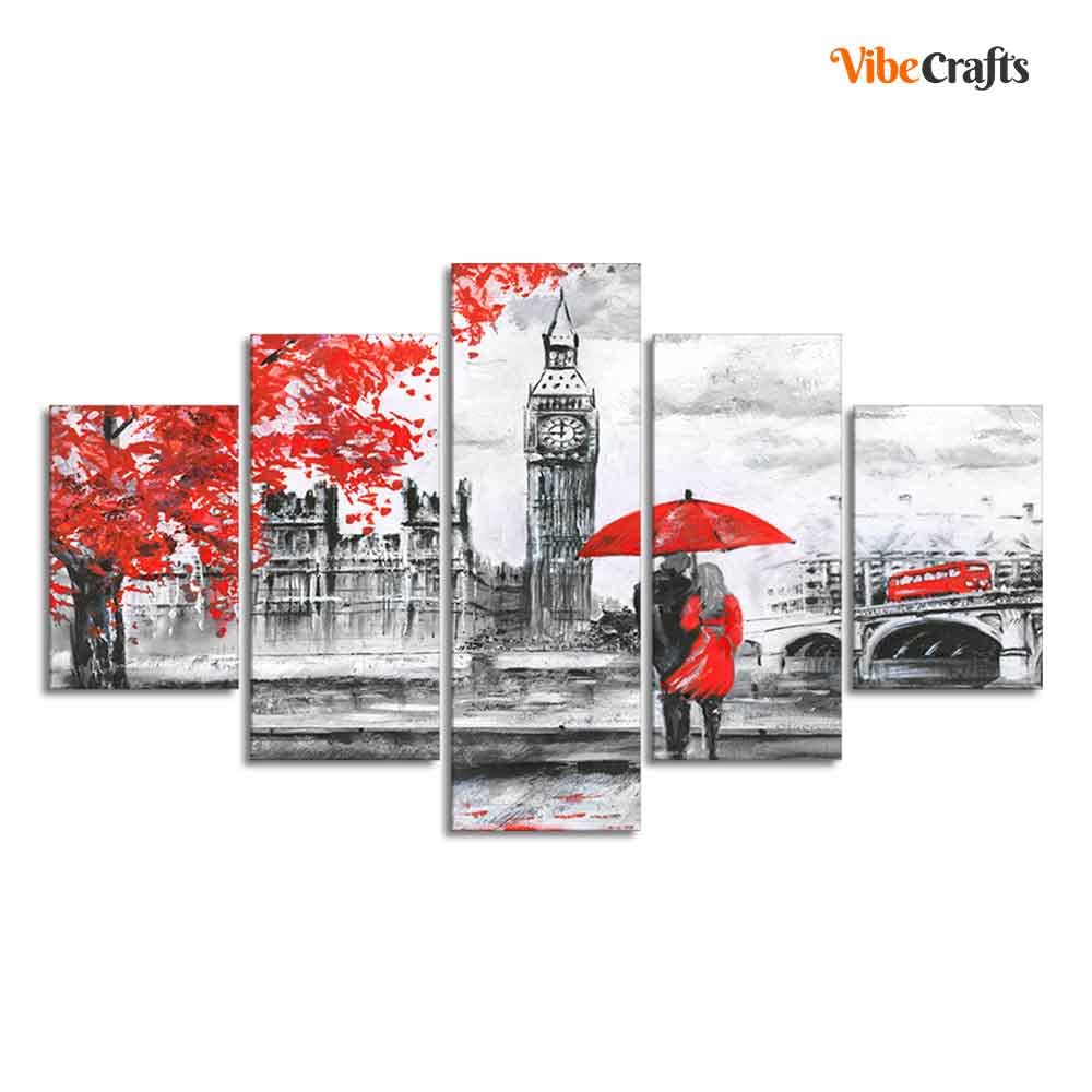 VIBECRAFTS Beautiful London Canvas Wall Painting Five Pieces For Home|Office|Living Room|Gift (PTVC5Pcs1_5522)