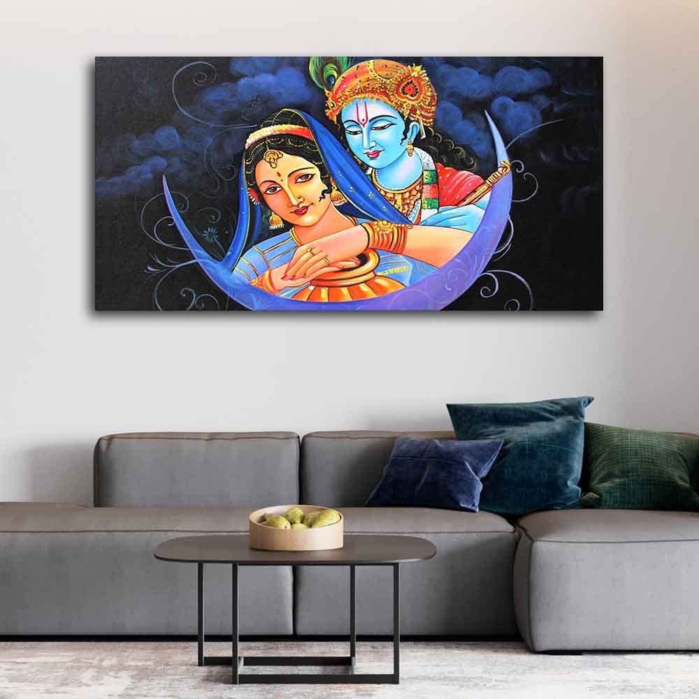 VIBECRAFTS Canvas Paintings for Living Room Drawing Room Radha krishna Canvas Wall Painting Fitted With Wooden Frame For Home | Office | Living Room | Gift (PTVCH_2484)