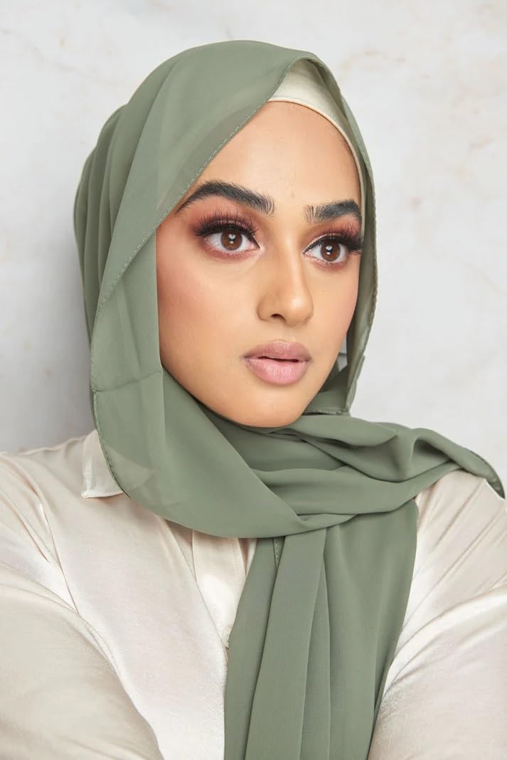 ICW GIRLS GEORGETTE SOLID PLAIN SCARF STOLES SHAWL HIJAB FOR WOMEN 85 X 180 CM (Olive Green), Female