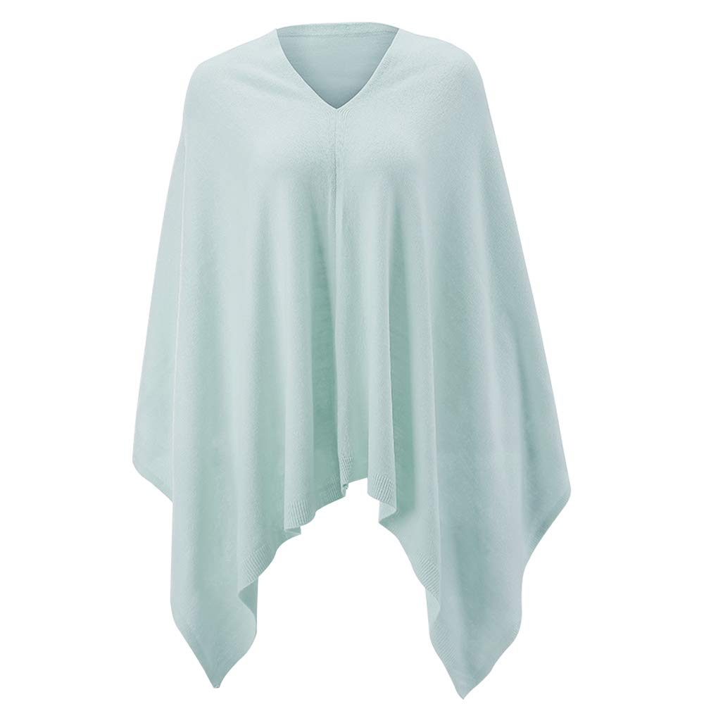 Women Ponchos Sweater Versatile Lightweight Solid Knitted Shawl Wrap Scarf Cape Accessories for Womens Light Blue