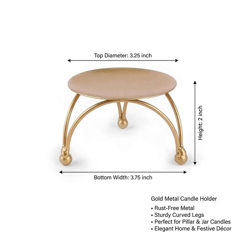 Enorme Gold Metal Candle Holder | Elegant Decorative Pillar Candle Stand for Home, Office & Table Décor | Durable, Rust-Free & Modern Design Candle Holder - (Pack of - 3)