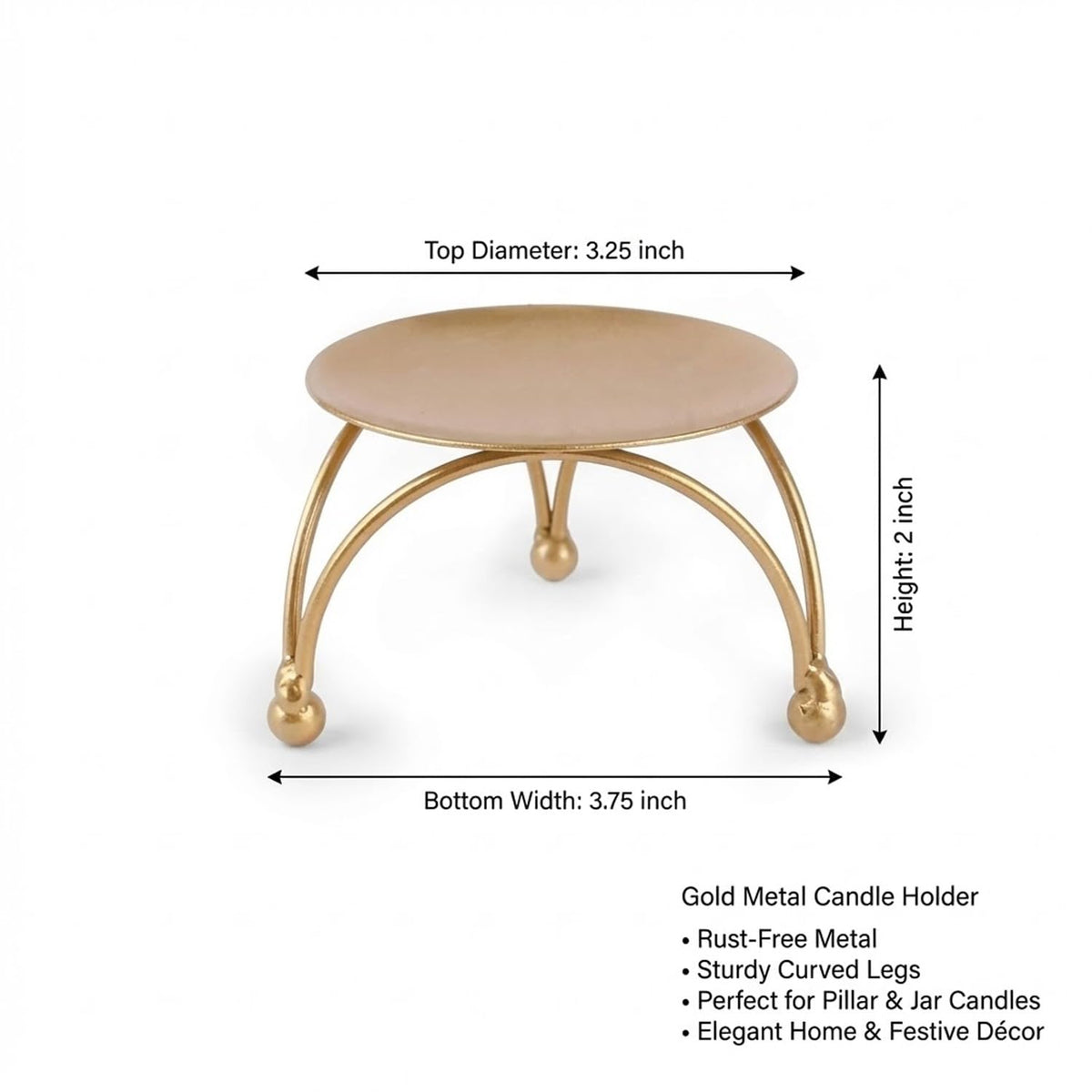Enorme Gold Metal Candle Holder | Elegant Decorative Pillar Candle Stand for Home, Office & Table Décor | Durable, Rust-Free & Modern Design Candle Holder - (Pack of - 3)