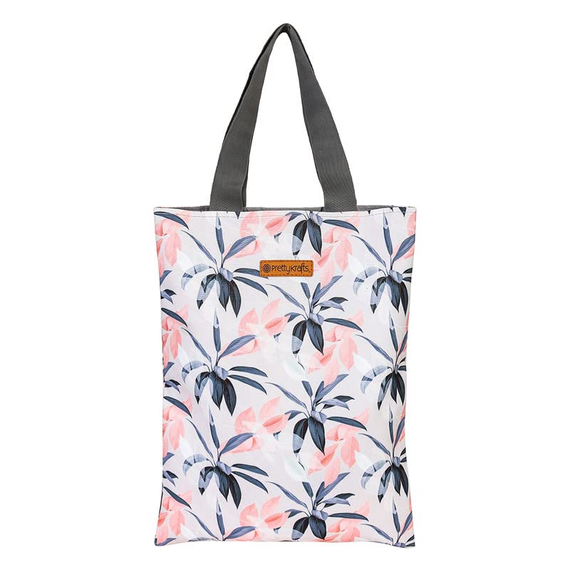 PrettyKrafts Tote Bags Cotton Shopping Bags with Shoulder Length Handles, Grocery Shopping Cloth Bags, Reusable, Washable Tote Bag for Women, Teacher, Mother as Gifts, Grey Peach