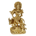 SVARUP Brass Krishna Bhagwan Idol with Gau MATA in Gold Color Height 4.75 Inch