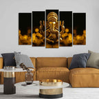VIBECRAFTS Ganesha Canvas Wall Painting Set of Five Pieces For Home|Office|Living Room|Gift (PTVC5Pcs2_6530)