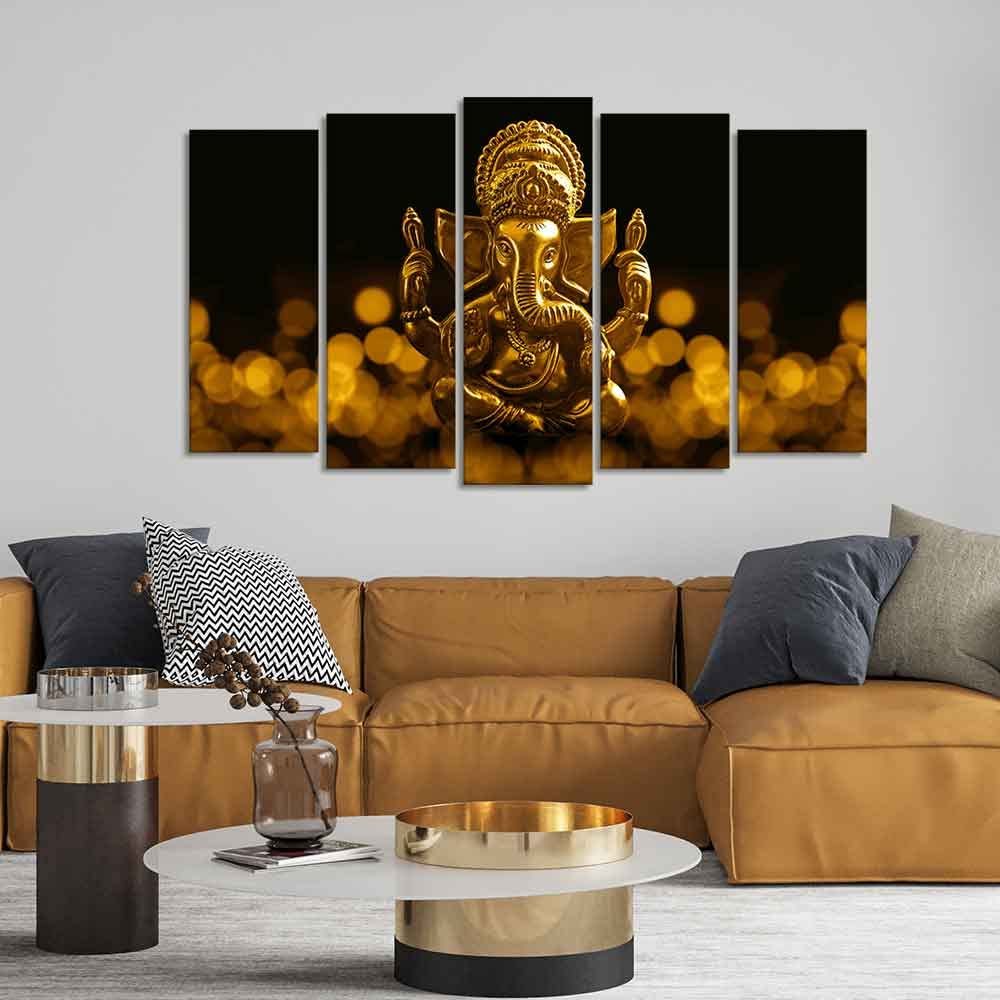 VIBECRAFTS Ganesha Canvas Wall Painting Set of Five Pieces For Home|Office|Living Room|Gift (PTVC5Pcs2_6530)