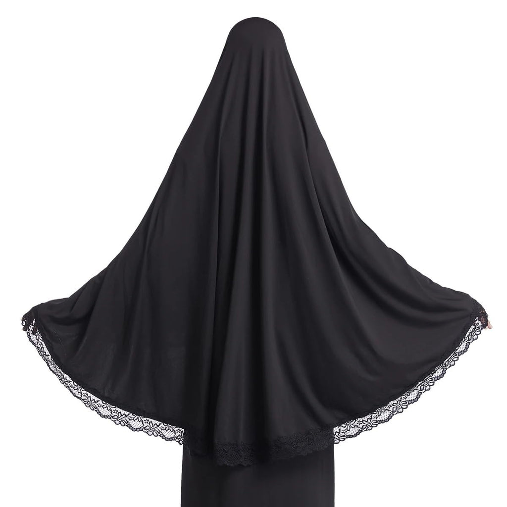 ICW Women Stretchable Jersey Jilbab Cum Prayer khimar Hijab (Free Size) 42 Inch (Black)