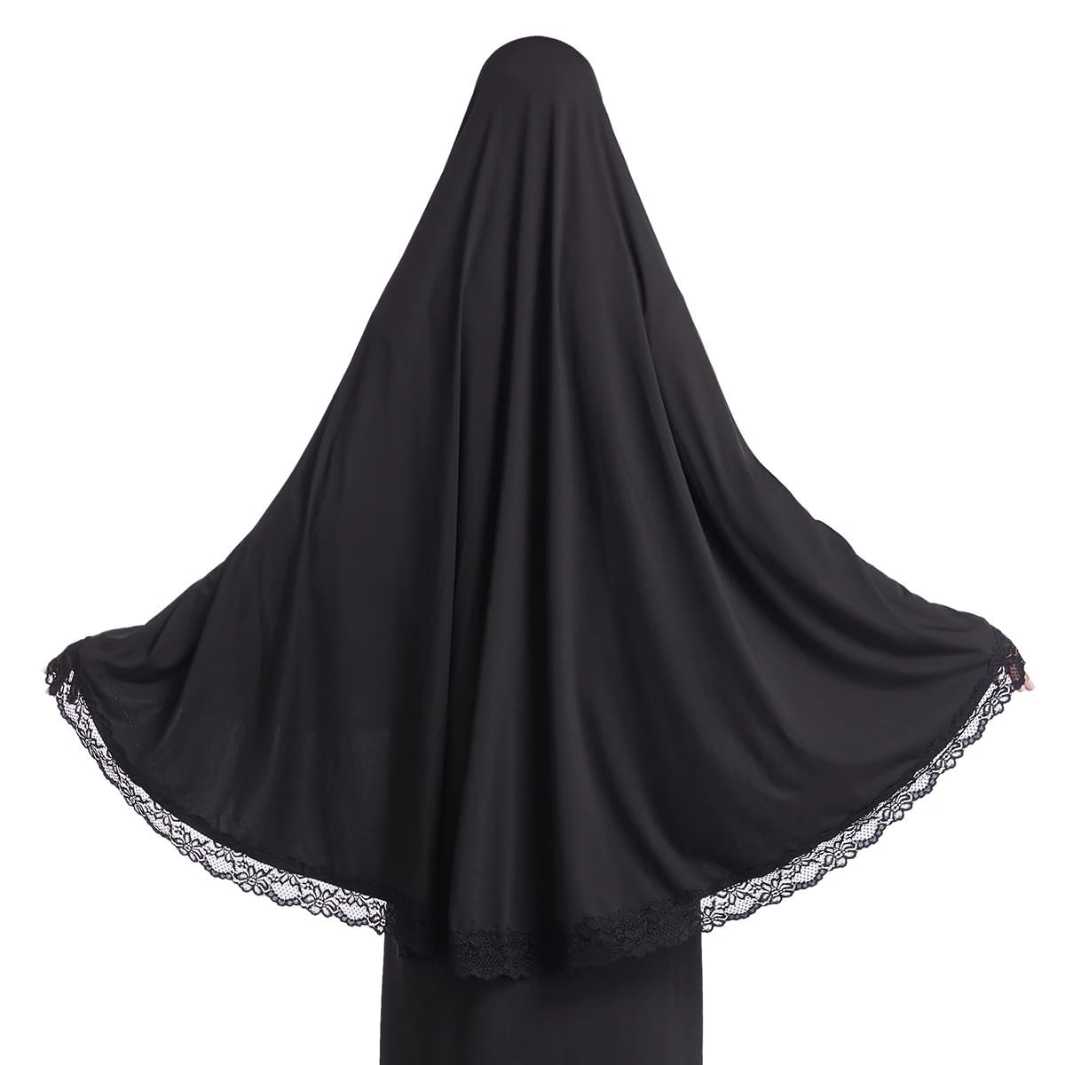 ICW Women Stretchable Jersey Jilbab Cum Prayer khimar Hijab (Free Size) 42 Inch (Black)