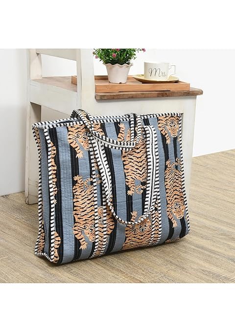 Yda fashion Quilted Cotton Tote Bag for Women & Men, 3 Layer Shopping Bag, Printed Reusable Grocery Tote, Lightweight Multipurpose Shoulder Handbag for Daily Use