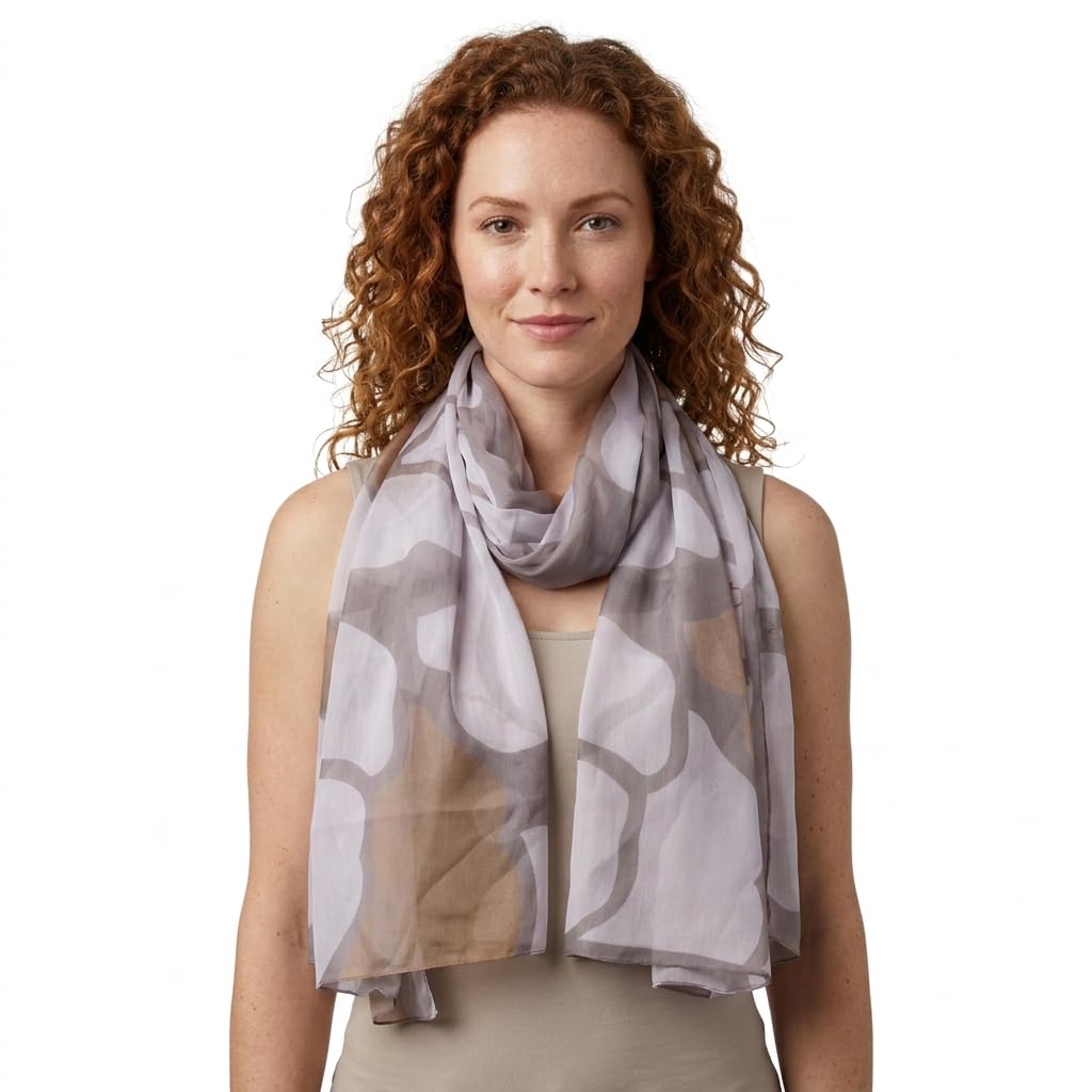 Fabtone Women’s Chiffon Scarf/Stole - Beige Grey Big Butterfly Print, 100 x 180 cm, Soft Fabric, Easy Care, Summer Neck Cover, Sunlight & Dust Protection, Absorbs Sweat