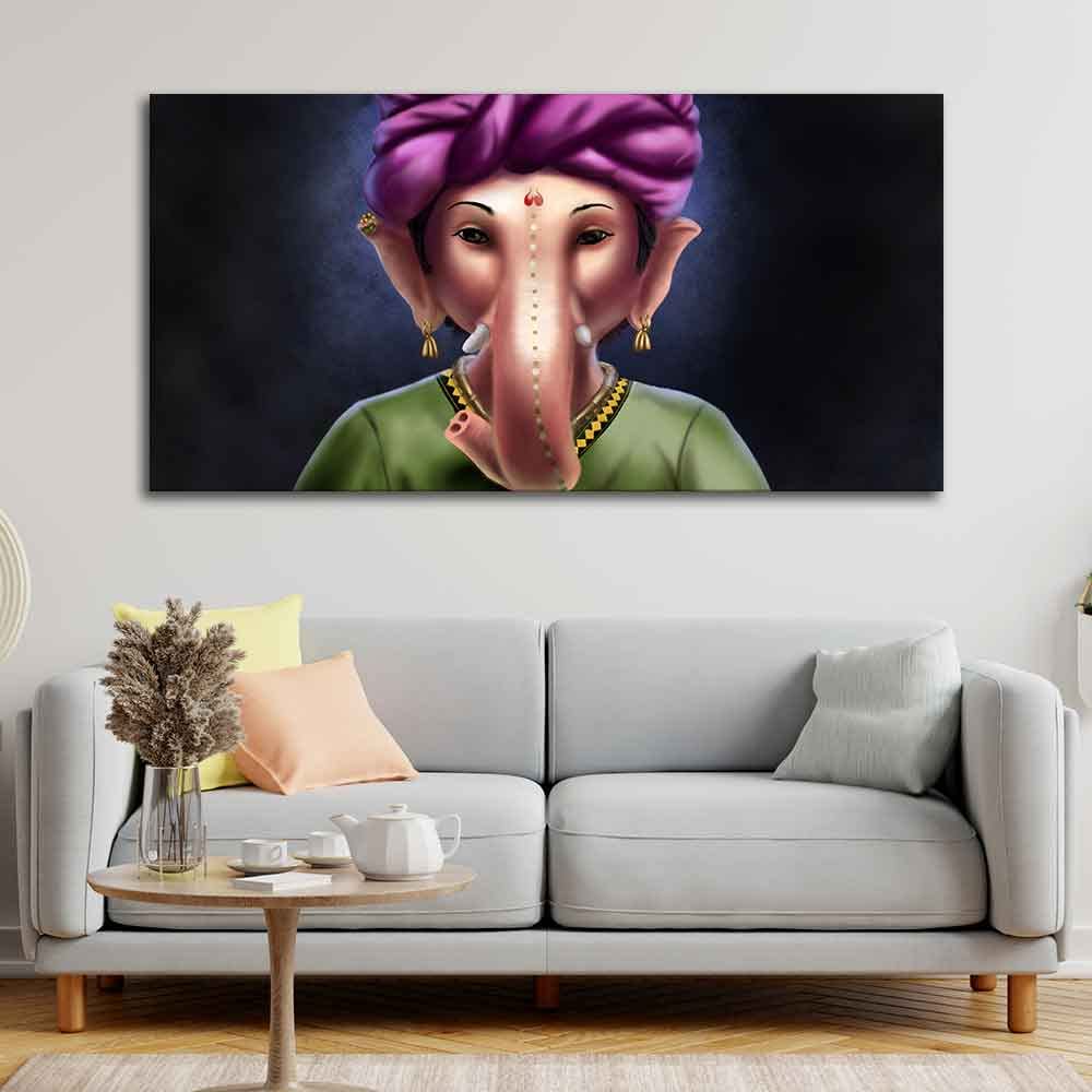 VIBECRAFTS Canvas Paintings for Living Room Drawing Room Portrait Of Ganesha Canvas Wall Painting Fitted With Wooden Frame For Home | Office | Living Room | Gifts (PTVCH_2503)