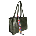 DANIEL CLARK Large Crocodile Texture Tote Bag |PU Leather Shoulder Handbag for Office, Shopping & Travel Handbag with ribbon scarf for Women & Girls (Green)