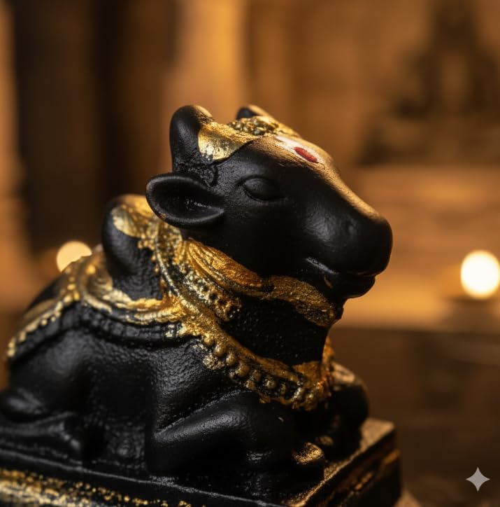 POOMEE Divine 3-Inch Resin Shivling and Nandi Ji Statue Set – Premium Handcrafted Mahadev & Nandi Bull Murti for Home Temple, Mandir, Car Dashboard, and Spiritual Gifting (Matte Black & Gold)