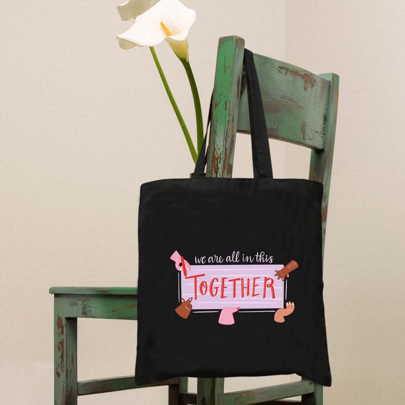 Theyayacafe Printed Cotton Black Tote Bag, Multipurpose Bag, Lightweight
