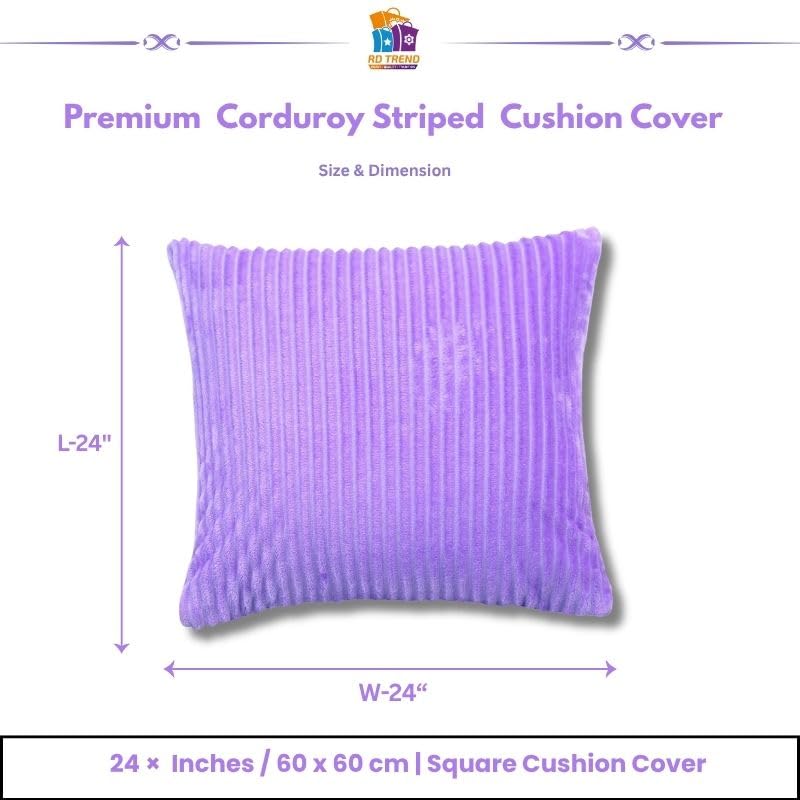 RD TREND® Cushion Cover Set of 2, Decorative Sofa Living Room Home Square Cushion Covers 24 Inch x 24 Inch, Aesthetic Corduroy Striped Double Sided (Lavender)