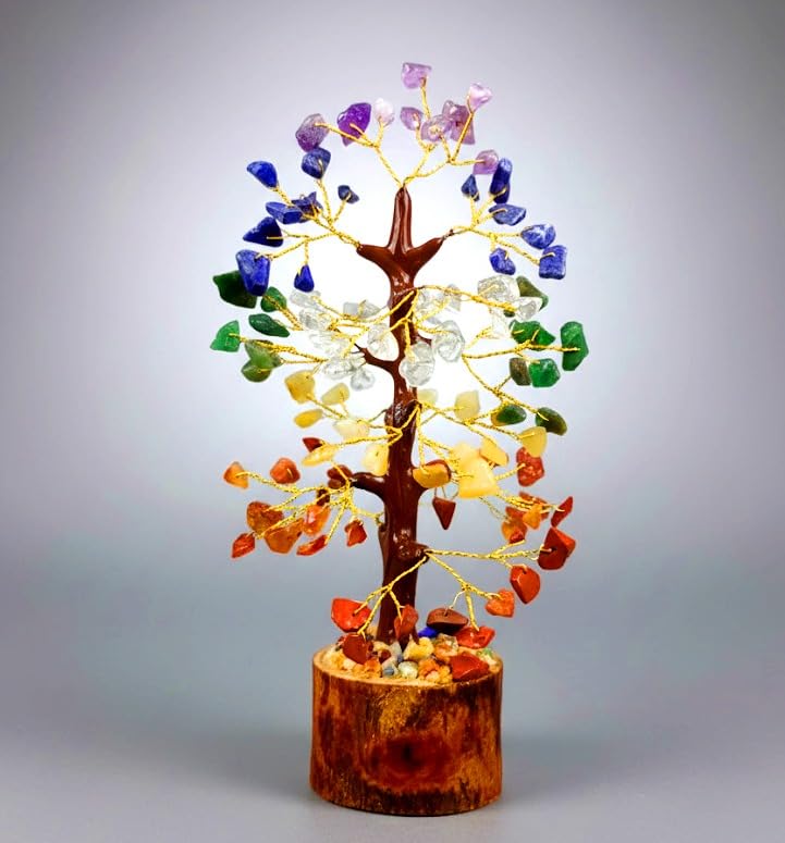 Seven Chakra Crystal Tree of Life for Positive Energy - Feng Shui Decor | Gemstone Bonsai Money Magnet Tree for Home Decor, Good Luck & Meditation | Crystal Gift for Office Desk, Spiritual Decor Items