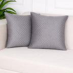STITCHNEST Quilted Velvet Cushion Covers Set of 2 | Soft Grey | 16x16 Inches | Premium Sofa & Living Room Décor