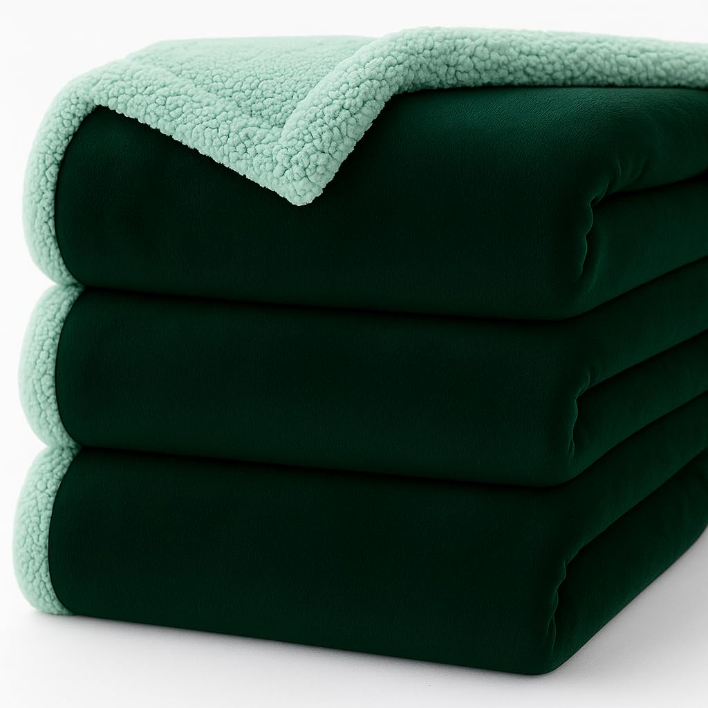 BSB HOME Ultra-Soft Flannel Sherpa Blanket for Single Bed | 500 GSM | Premium Warm & Cozy Winter Blanket | Reversible Dual-Layer Flannel and Sherpa – Bottle Green & Mint Weight - 2.4 KG Kafalo