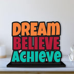 Artvibes Wooden Idols and Figurine Dream Believe Achieve Quote Table Decoration for Office Desk | Home Decor | Living Room | Bedroom | Modern Art Wood Showpiece Decorative Gifting Item (SP_1120)