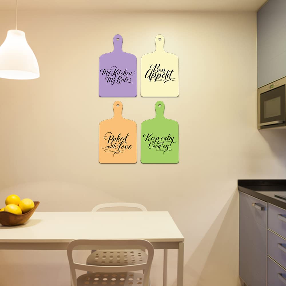 Artvibes Cooking Quotes Designer Wooden Wall Hanging for Home Decor | Gifts | Wall Decoration Items for Kitchen | Decorative Items for Home | Artworks Wall Hangings(WH_5604N) Set of 4