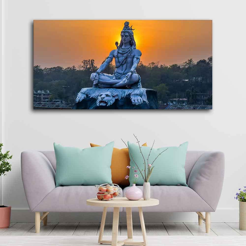 VIBECRAFTS Canvas Paintings for Living Room Drawing Room Spiritual Shiva Statue Canvas Wall Painting Fitted With Wooden Frame For Home | Office | Living Room | Gift (PTVCH_2470)