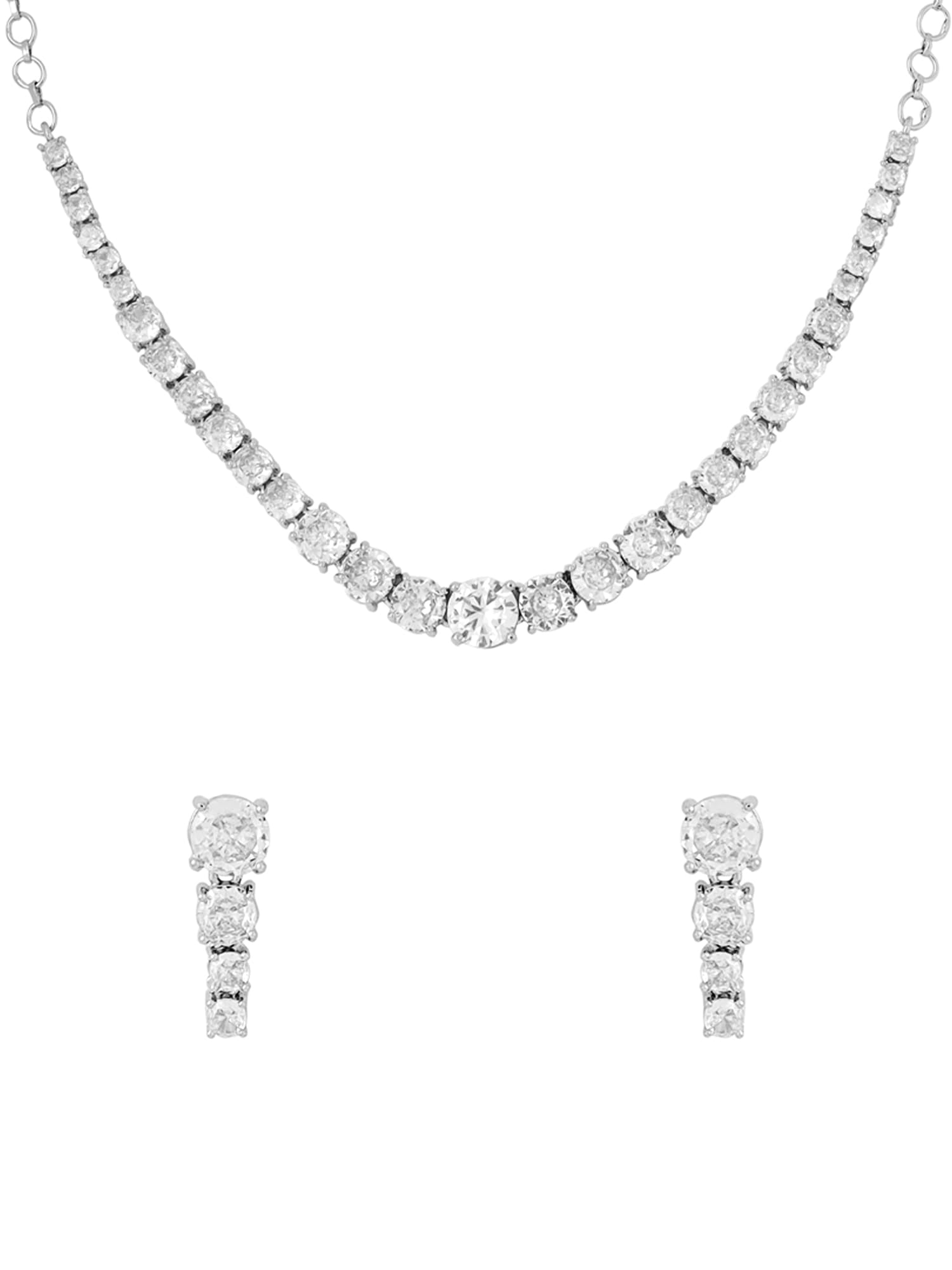 Yellow Chimes Jewellery Set for Women and Girls Traditional American Diamond Jewellery Set | Rhodium Plated AD Necklace Set for Women | Birthday Gift for girls and women Anniversary Gift for Wife ( ‎ YCADNS-24CRYCIR-WH)